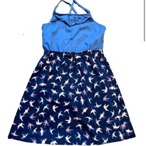 Hanna Andersson summer half halter dress red white blue birds